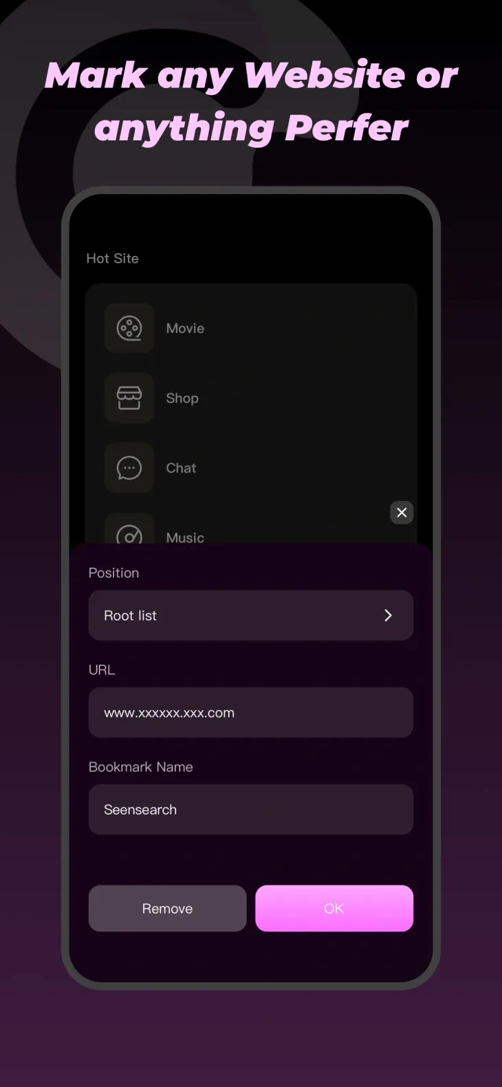 Bookmark controls in Seensearch