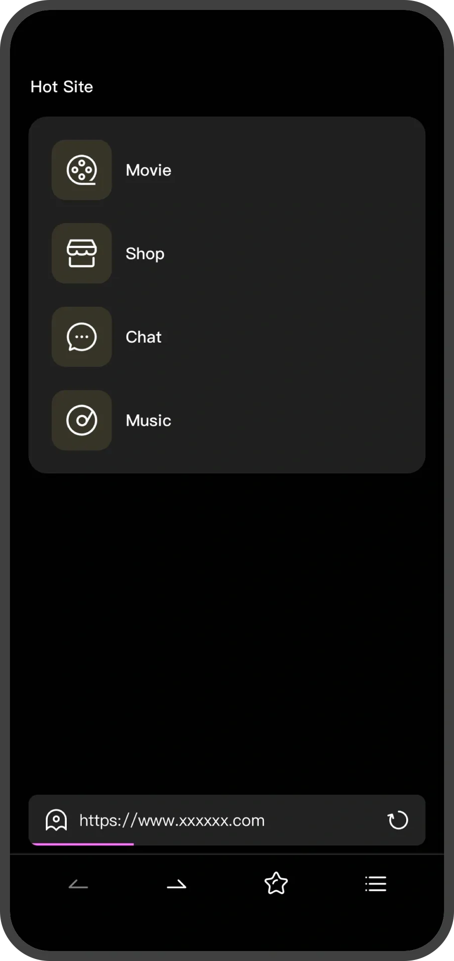 Seensearch browser showing its hot site shortcuts